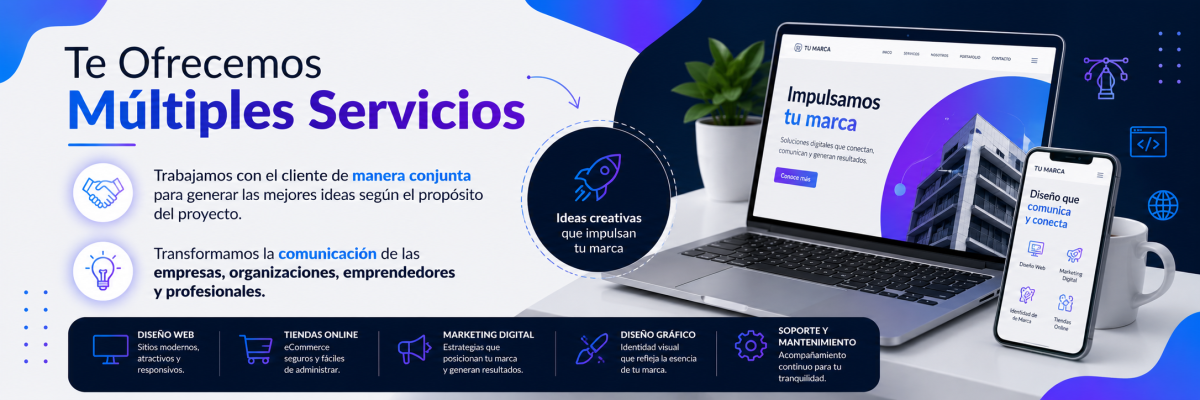 Te Ofrecemos Múltiples Servicios Trabajamos con el cliente de manera conjunta para generar las mejores ideas según el propósito del proyecto. Transformamos la comunicación de las empresas, organizaciones, emprendedores y profesionales.